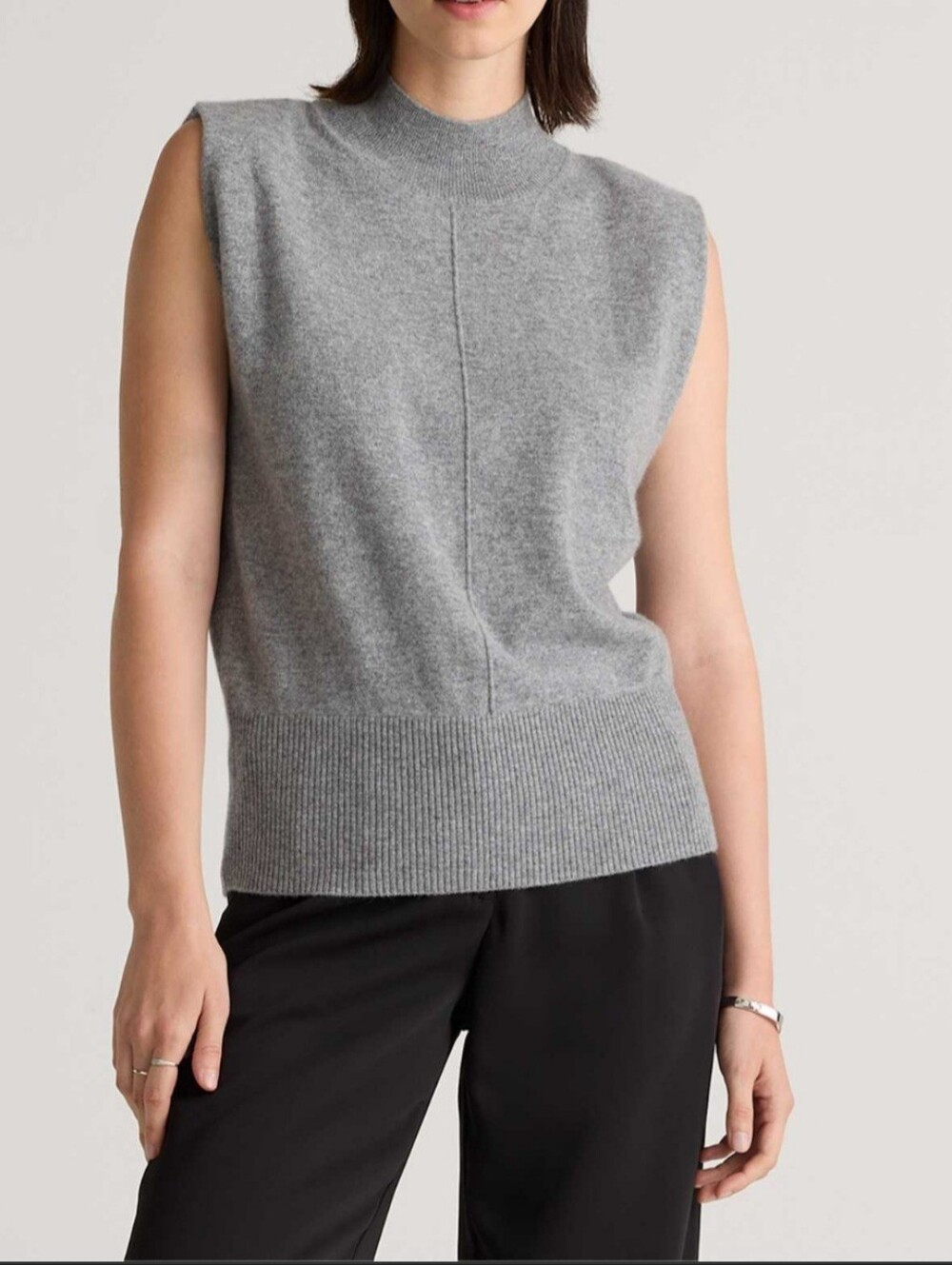 Sleeveless Mock Neck Knit Sweater - Gray